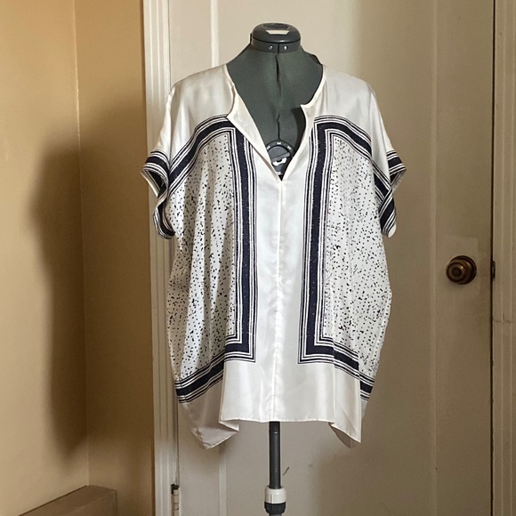 Vince Silk Popover Tunic Blouse Top Cover-up Resort Generous Oversized Plus XL - Picture 2 of 10